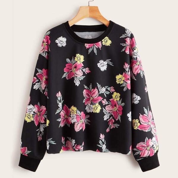 

Floral Print Pullover Sweatshirt, Multicolor