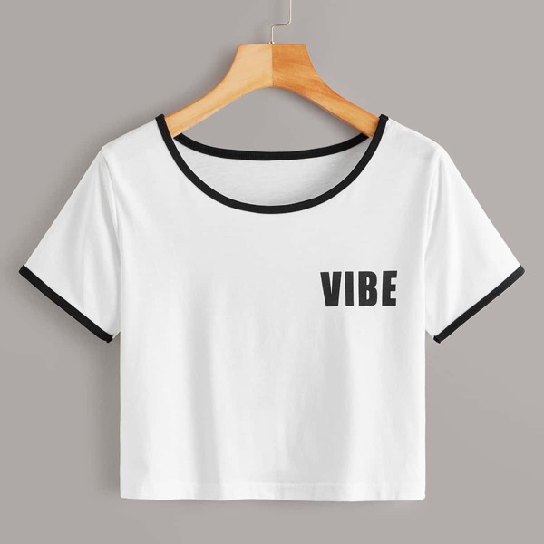 

Letter Graphic Contrast Binding Ringer Tee, White
