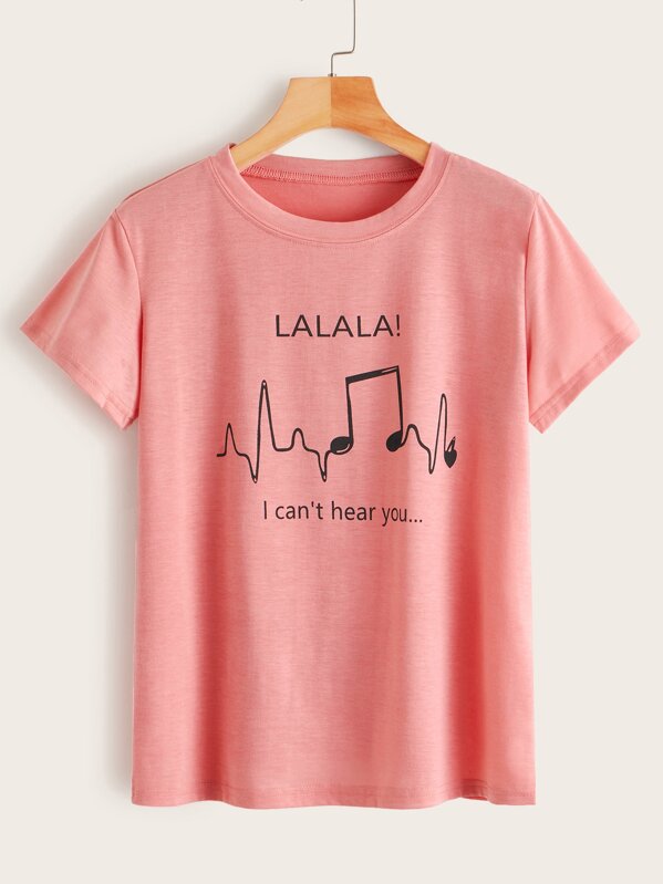 

Slogan And Note Print Tee, Pink