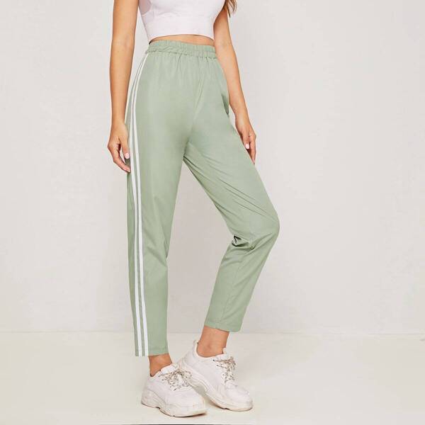 

Side Stripe Elastic Waist Pants, Green