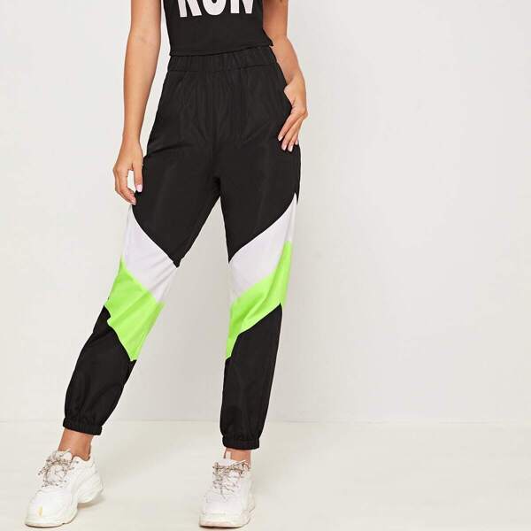 

Colorblock Elastic Waist Wind Pants