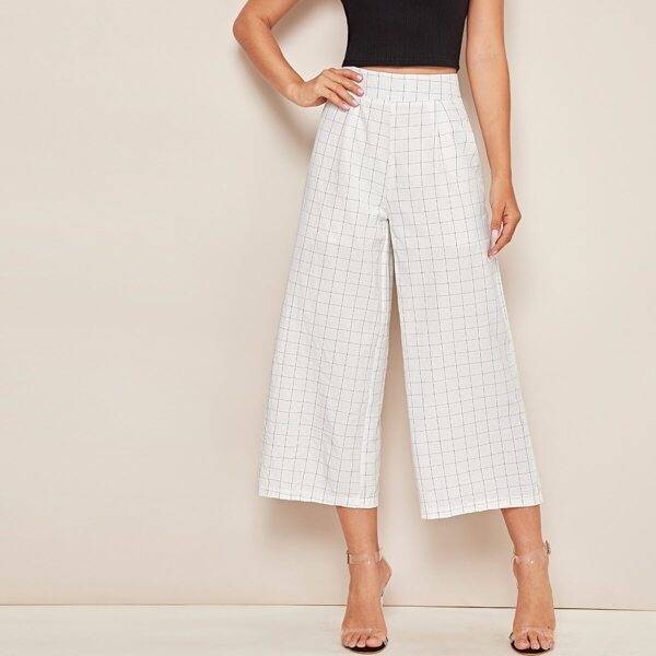 

Plaid Wide Band Wide Leg Pants, White