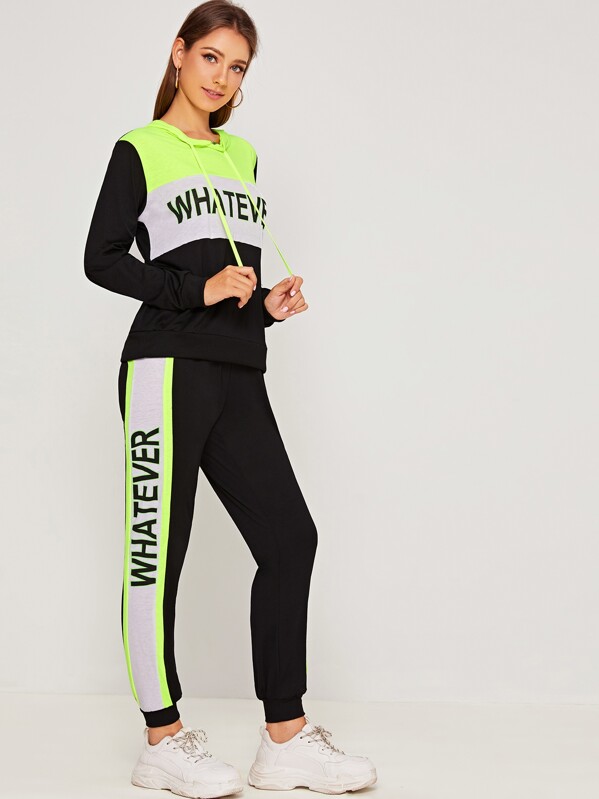 

Colorblock Letter Graphic Hoodie & Sweatpants Set, Multicolor, Debi Cruz