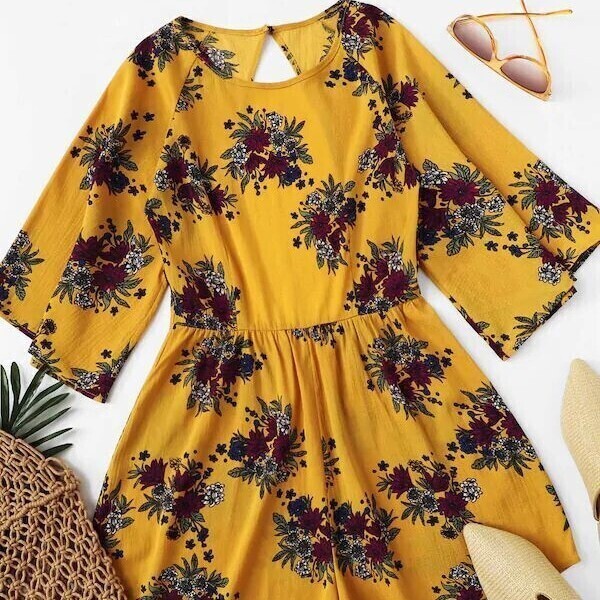 

Plus Floral Print Backless Romper