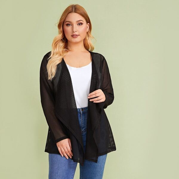 

Plus Fishnet Waterfall Open Front Kimono
