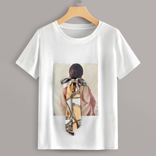 

Figure Print Bow Front Tee