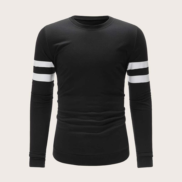 

Men Crew Neck Varsity-Striped Side Sweatshirt, Black
