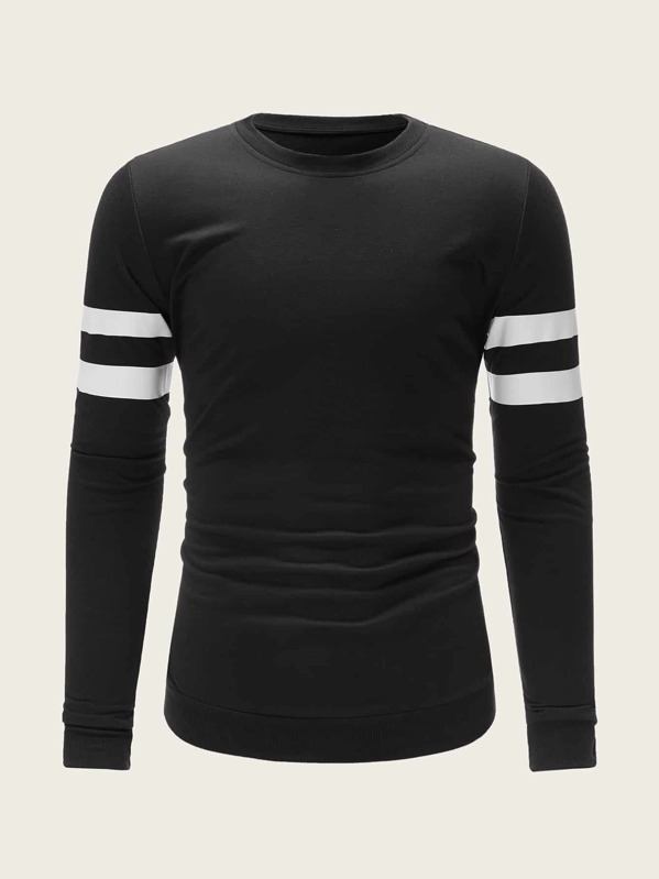 

Men Crew Neck Varsity-Striped Side Sweatshirt, Black