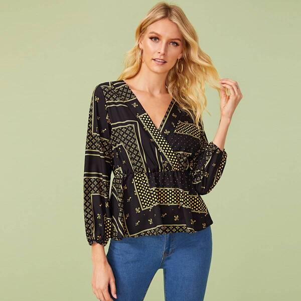 

Scarf Print Ruffle Hem Blouse