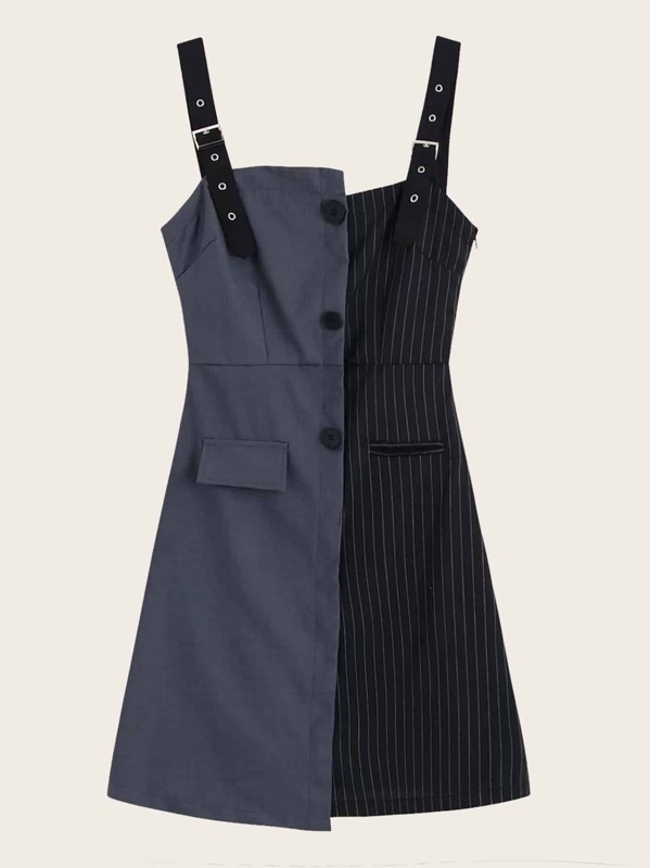 

Garment Eyelets Asymmetrical Spliced Pinafore Dress, Multicolor
