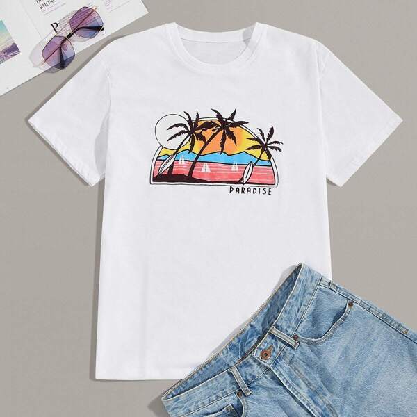 

Men Landscape Print Tee, White