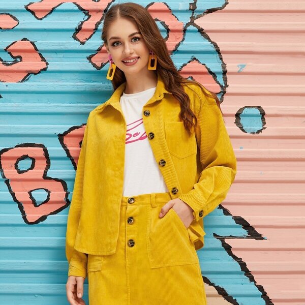 

Pocket Front Single Breasted Corduroy Jacket