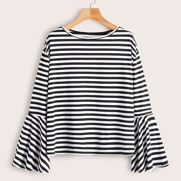 

Flounce Sleeve Stripe Tee