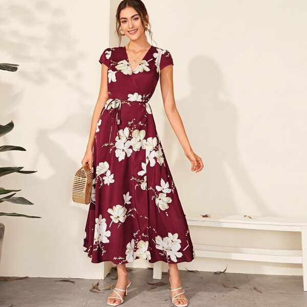 

Floral Print Wrap Belted Dress