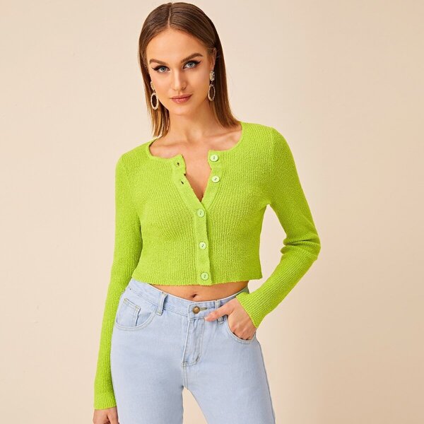 

Neon Green Button Front Cardigan, Green bright