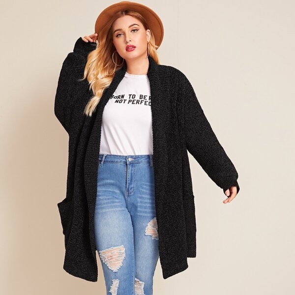 

Plus Open Front Pocket Cardigan, Black