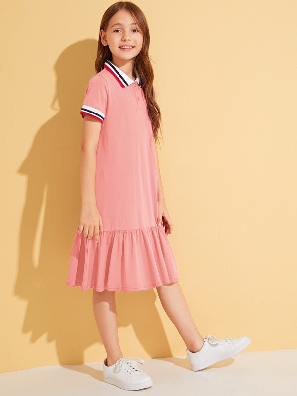 

Girls Button Front Flounce Hem Dress, Pink, Sashab