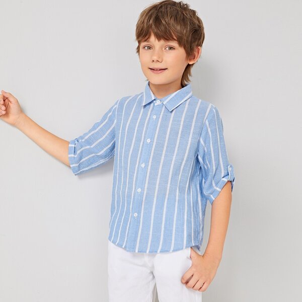 

Boys Rolled Tab Sleeve Striped Shirt