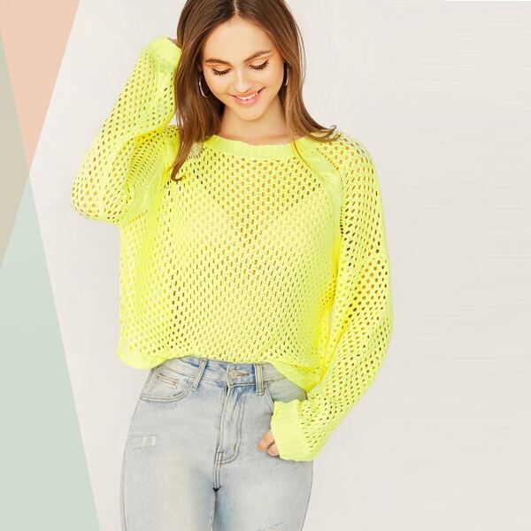 

Raglan Sleeve Eyelet Pullover, Yellow pastel