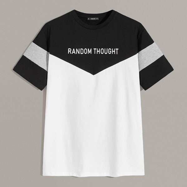 

Men Slogan Print Cut-and-sew Top