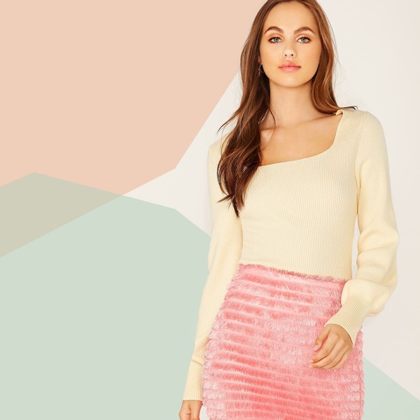 

Solid Knit Top, Beige pastel