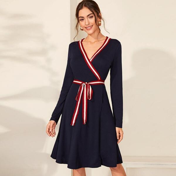 

Striped Tape Tie Waist Dress, Navy