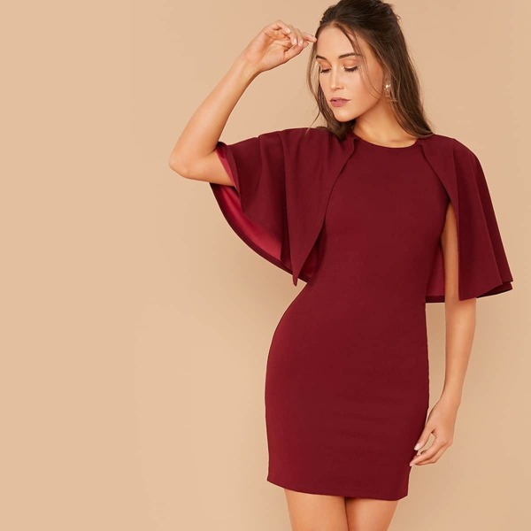 

Zip Back Bodycon Cape Dress