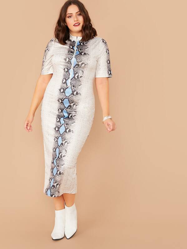 

Plus Snakeskin Print Zip Front Dress, Multicolor, Marcelle Pallais