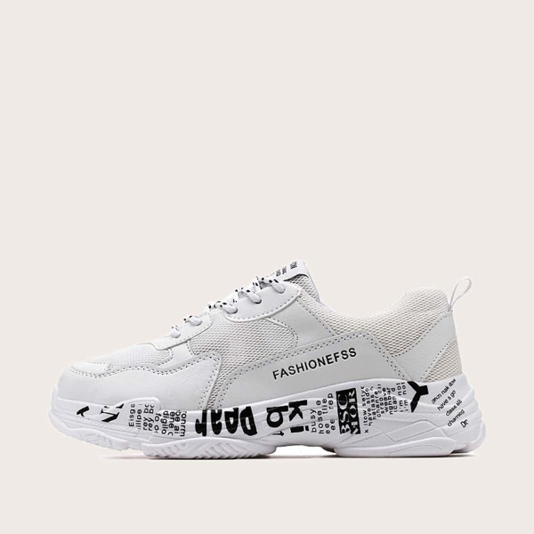 

Men Slogan Sole Mesh Panel Trainers, White