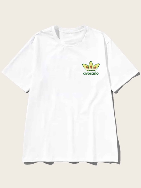 

Men Letter & Fruit Print Tee, White, Gabriel