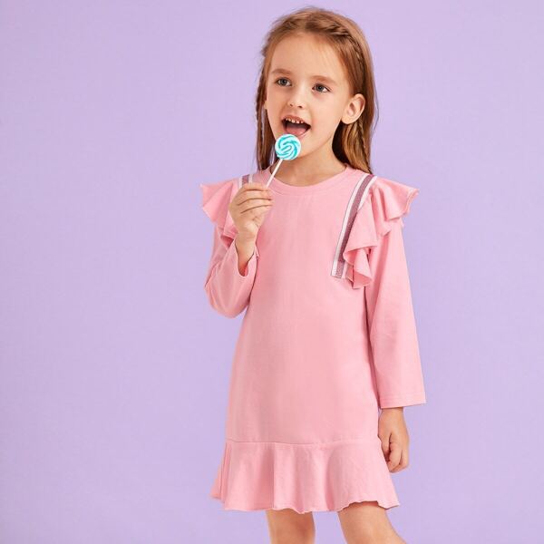 

Toddler Girls Contrast Tape Ruffle Hem Dress, Pink