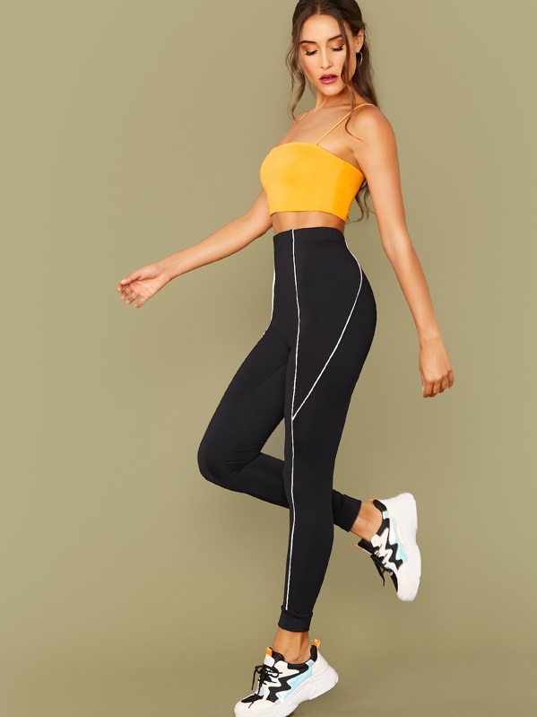 

Contrast Binding Leggings, Black, Anna Herrin