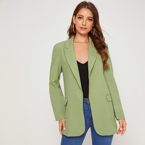 

Solid Flap Pocket Notched Collar Blazer