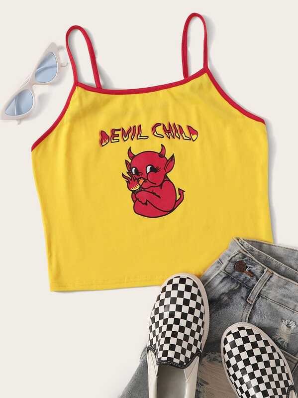 

Contrast Binding Cartoon Graphic Cami Top, Yellow