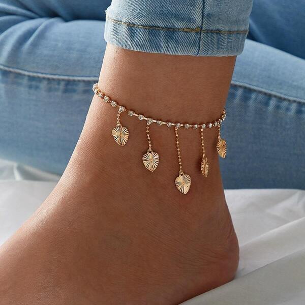 

Heart & Rhinestone Decor Chain Anklet 1pc