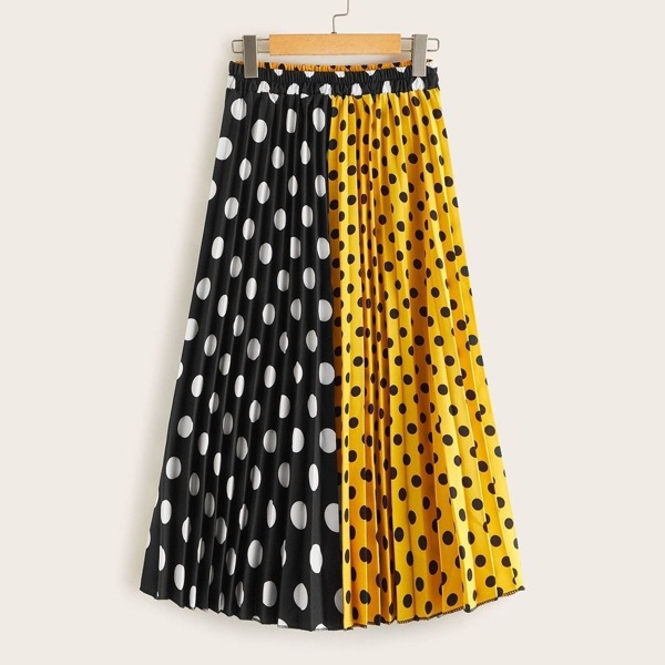 

Two Tone Polka Dot Pleated Skirt, Multicolor
