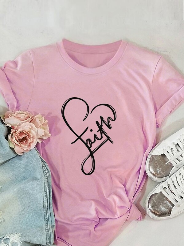 

Letter Graphic Short Sleeve Tee, Pink