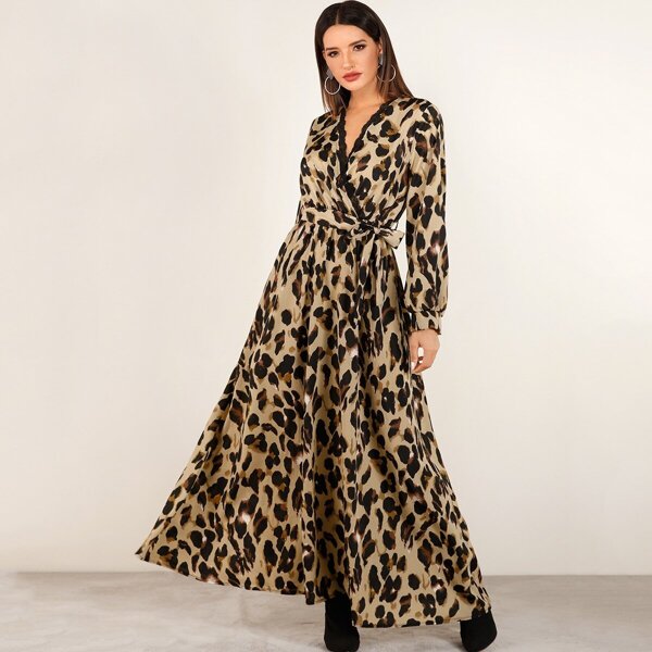 

Leopard Print Contrast Lace Dress
