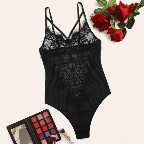 

Floral Lace Sheer Teddy Bodysuit