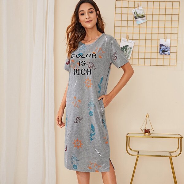 

Galaxy & Letter Print Night Dress