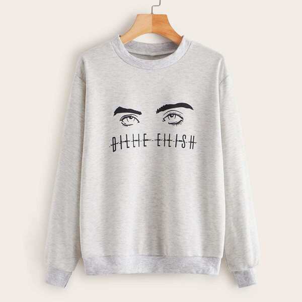 

Figure & Letter Graphic Pullover, Grey