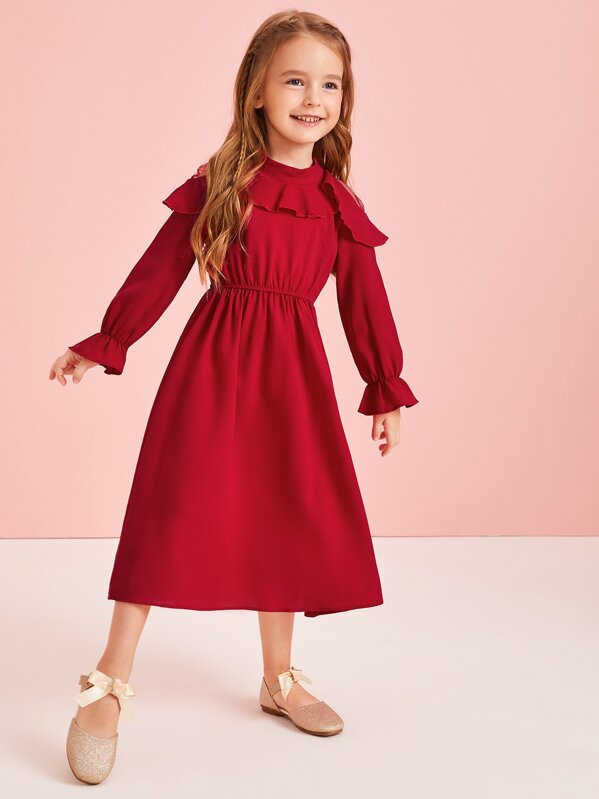 

Toddler Girls Ruffle Trim Gathered Waist A-line Dress, Red, Sofia B