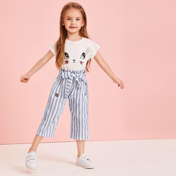 

Toddler Girls Striped Double Breasted Paperbag Pants