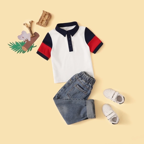 

Toddler Boys Contrast Sleeve Polo Shirt