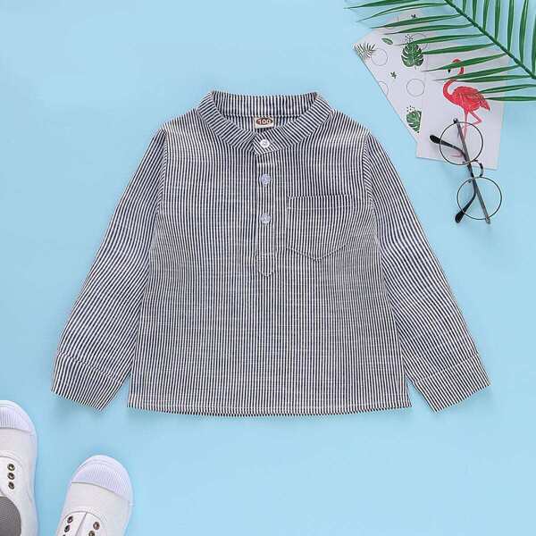 Toddler Boys Half Button Stand Collar Striped Shirt