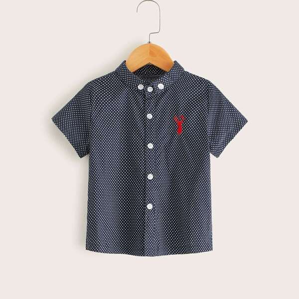 

Toddler Boys Deer Embroidery Polka Dot Shirt