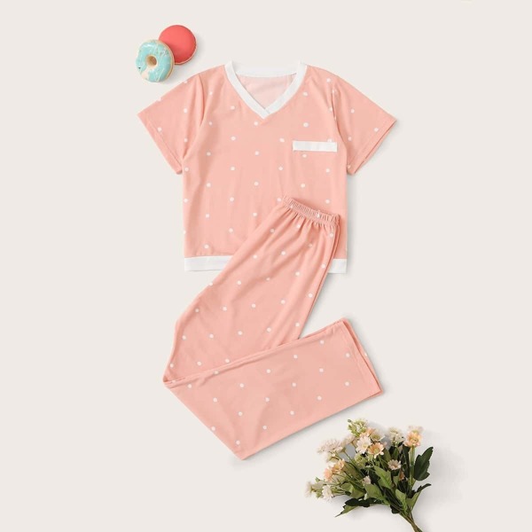 

Girls Polka Dot Pajama Set, Pink