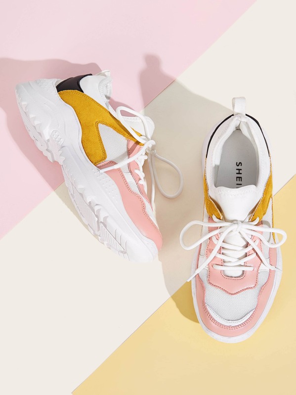 

Contrast Mesh Color-block Sneakers, Multicolor