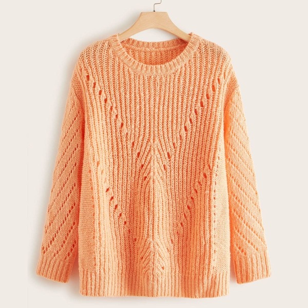 

Plus Solid Hollow Out Sweater, Orange