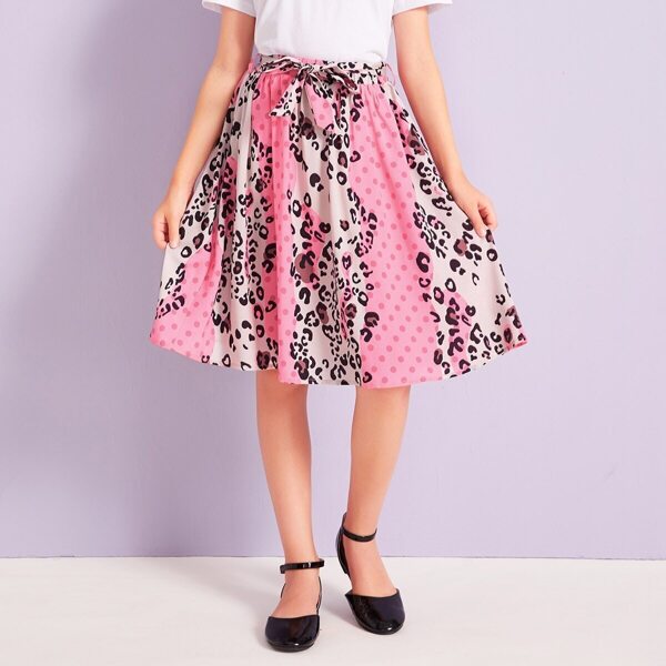 

Girls Tie Waist Leopard Skirt